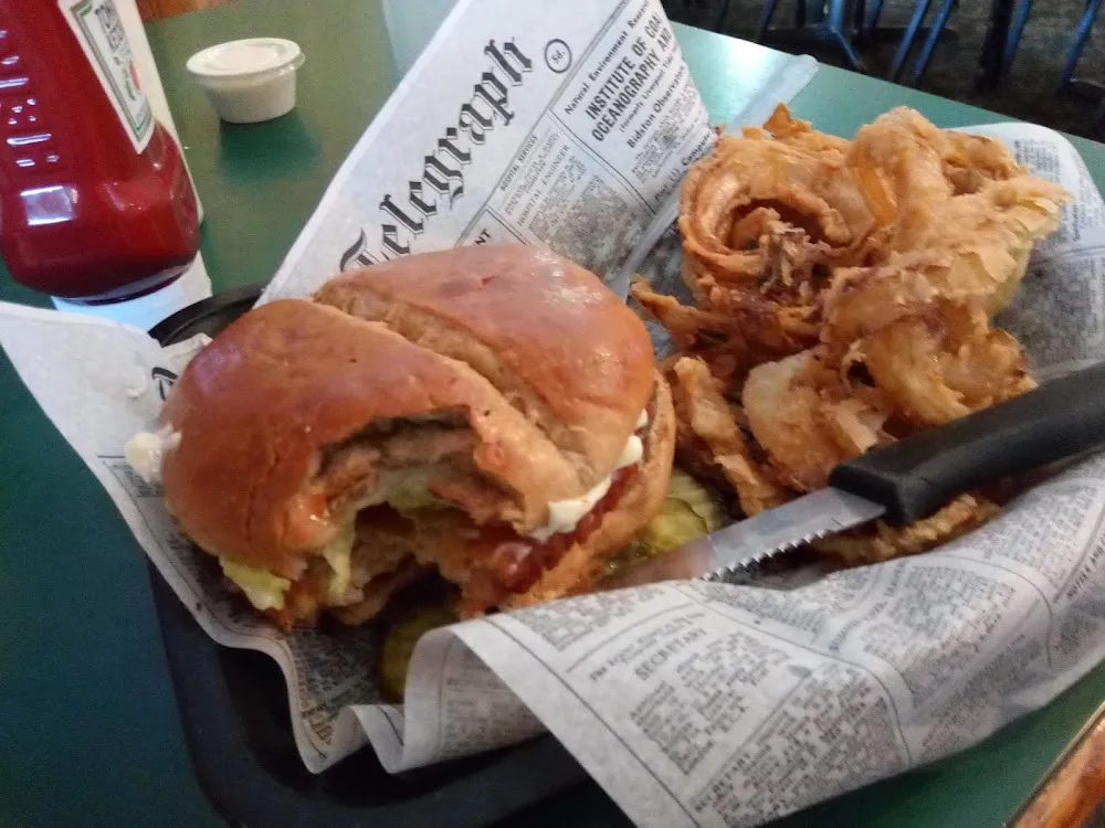 Pork Chop Sandwich and Onion Rings